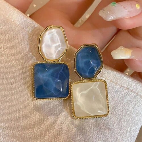 Blue-White Geometric Earrings