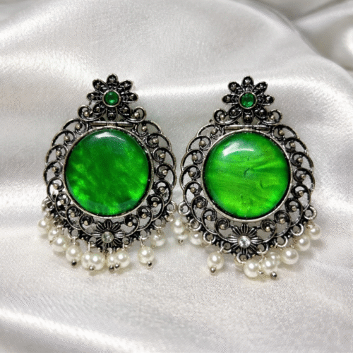 Green Emerald Oxidised Jhumka