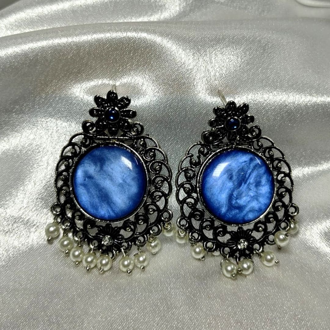 Blue Emerald Oxidised Jhumka
