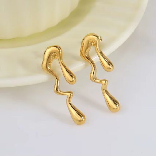 Golden Abstract Drop Earrings